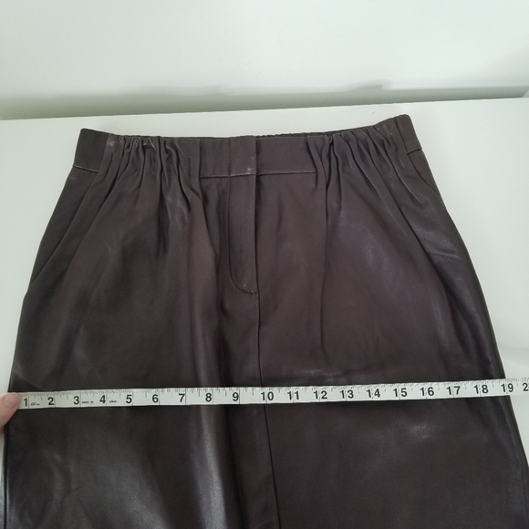 Halston Heritage 100% Lamb Leather Brown Gathered Front Skirt w/ Pockets Size 2 - Picture 11 of 16